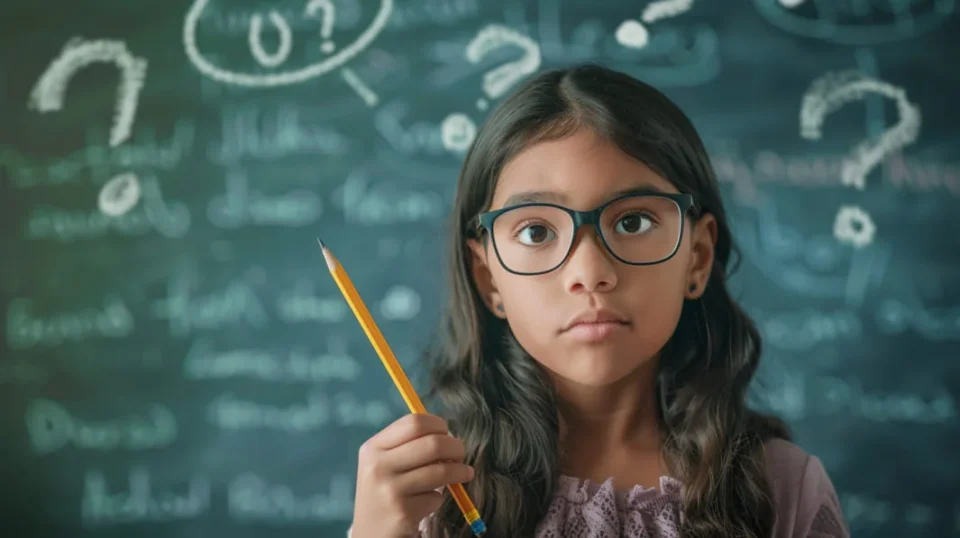 Jeune fille d'âge scolaire inspirée pour écrire