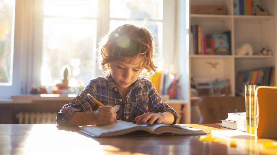 Jeune garçon d'âge plein de motivation pour l'écriture