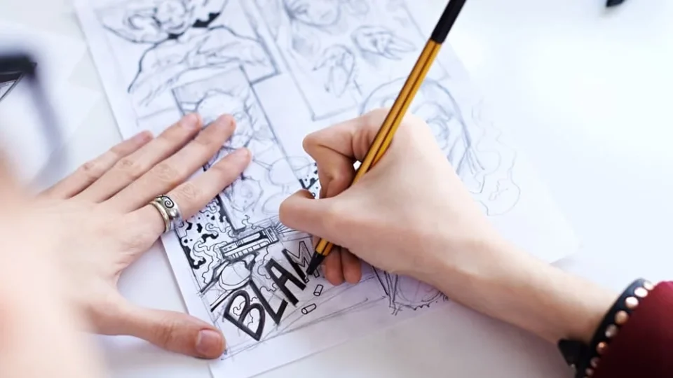 Dessinateur de bandes dessinées en action